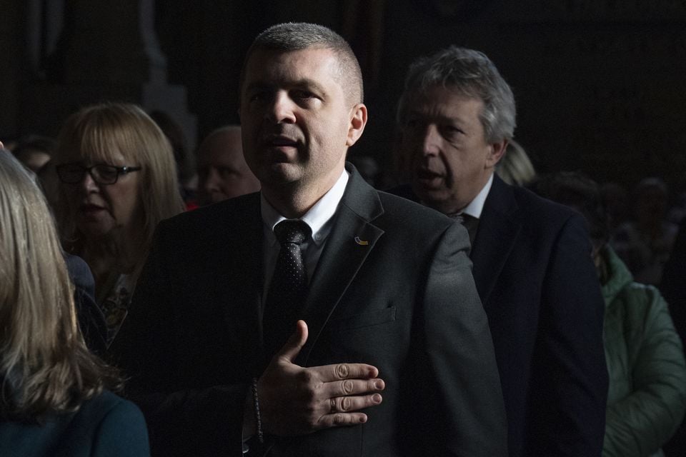 A choir sang the Ukrainian national anthem (Jane Barlow/PA)