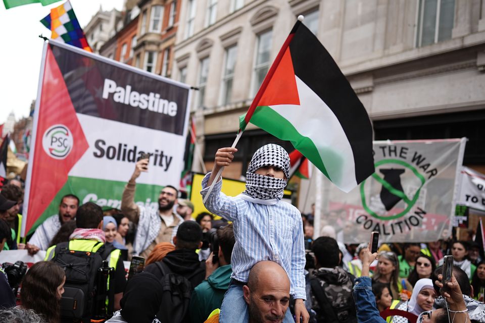 People take part in a Nakba 76 pro-Palestine demonstration and march in London to mark the mass displacement of Palestinians in 1948, referred to as the Nakba (Aaron Chown/PA)