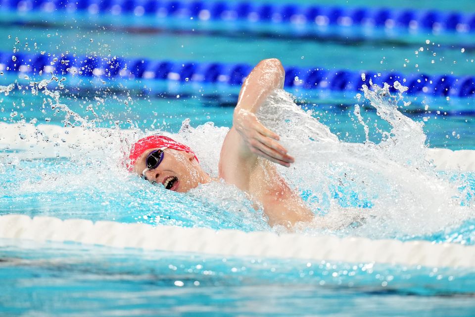 Great Britain’s Jack McMillan during the men’s 4 x 200m freestyle relay heats at the Paris La Defense Arena on the fourth day of the 2024 Paris Olympic Games (John Walton/PA) 