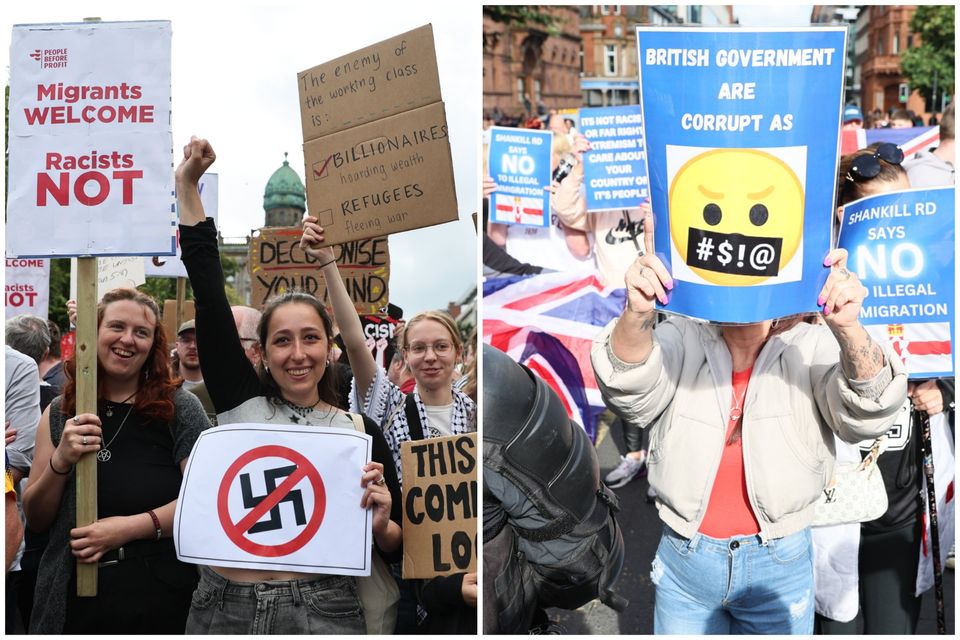 Opposing protesters at Belfast City Hall