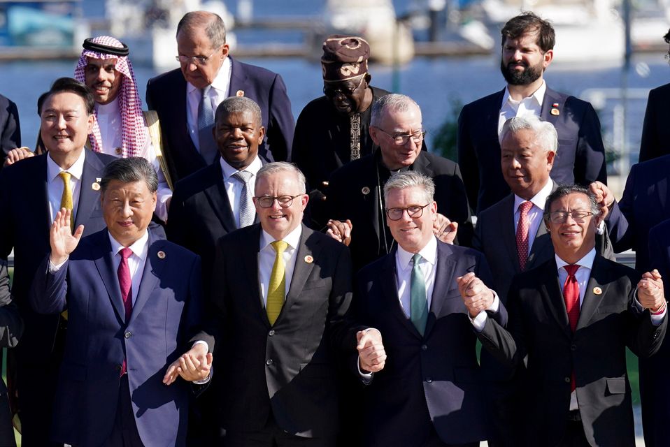 Prime Minister Sir Keir Starmer (second right, front row) with leaders of the G20 members (Stefan Rousseau/PA)