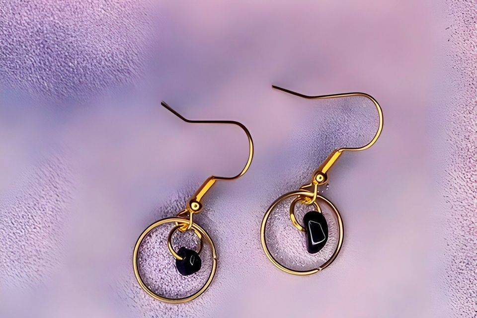 Hoop earrings with Obsidian crystal