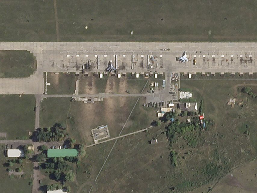 A satellite photo from Planet Labs PBC shows damaged fighter jets at the Borisoglebsk airbase in Russia after an attack by Ukrainian drones (Planet Labs PBC via AP/PA)