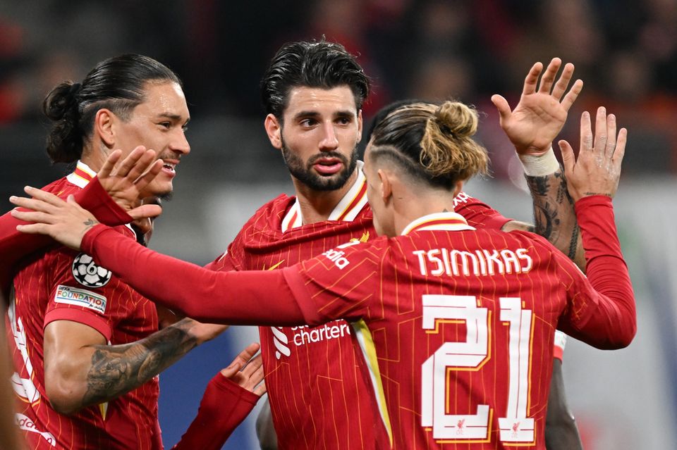 Darwin Nunez (left) celebrates with team-mates after scoring (PA/DPA)