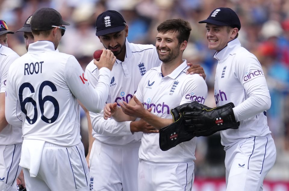 Mark Wood (centre) rattled through the West Indies tail with a rapid spell (Nick Potts/PA)