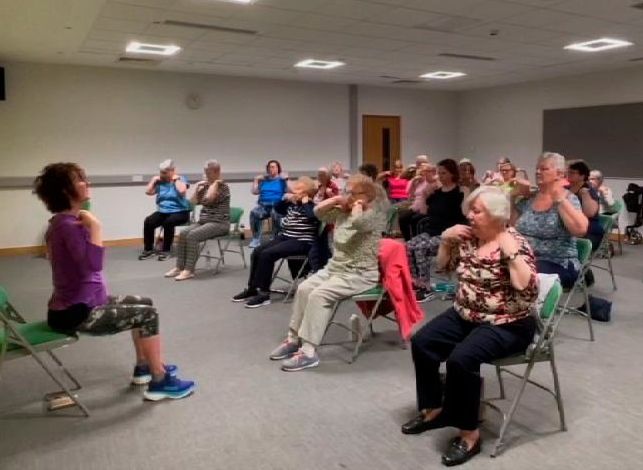 An instructor leading pensioners through exercises in one of the classes