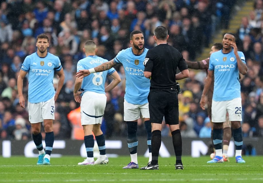 Kyle Walker complained to referee Michael Oliver about a quickly-taken free-kick which caught him out of position (Martin Rickett/PA)