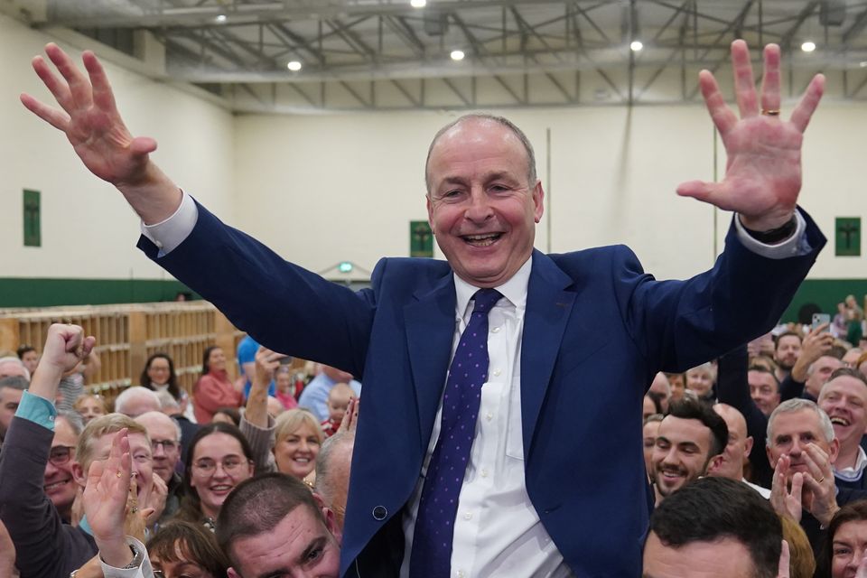 Fianna Fail leader Micheal Martin celebrates (Jacob King/PA)