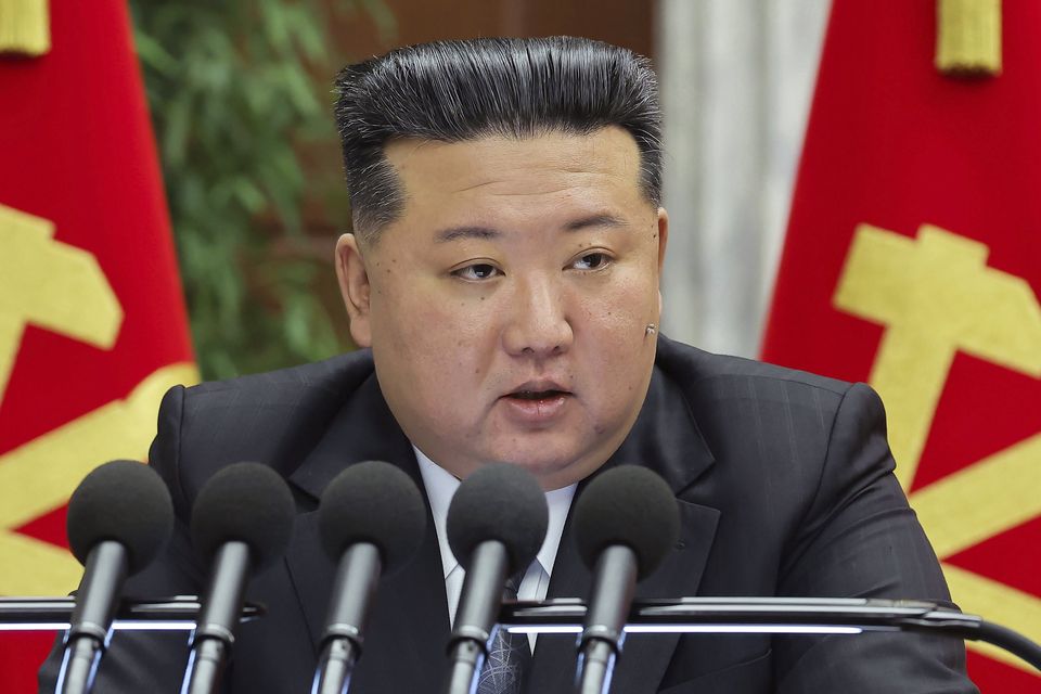 North Korean leader Kim Jong Un delivers a speech. (Korean Central News Agency/Korea News Service via AP)