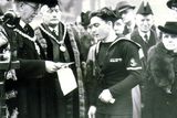 thumbnail: James Magennis:Ulsterman awarded The Victoria Cross (VC). Belfastman decorated for his heroic actions onboard the X.E.11 Midget Submarine returning from the attack on a japanese cruiser. James Magennis with Lord Mayor Sir Crawford McCullagh at a civic reception in Belfast in 1945.