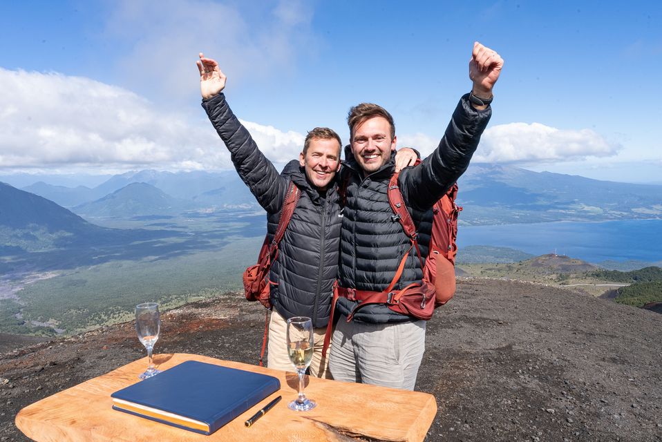 Mills and Vaughan at the base camp of the Osorno Volcano in Frutillar, Chile (BBC/PA)