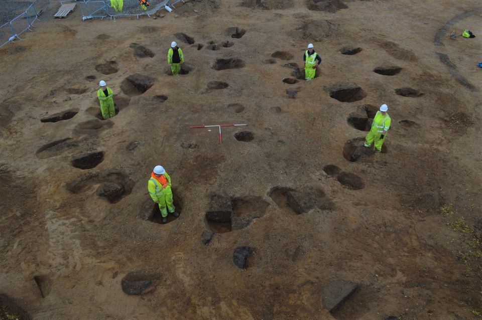 The 16 roundhouses on the site have survived as circular alignments of postholes (AOC Archaeology Group/PA)