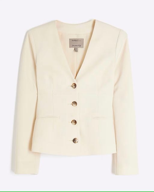 RI Yellow V Neck Button Front Blazer, £49, River Island