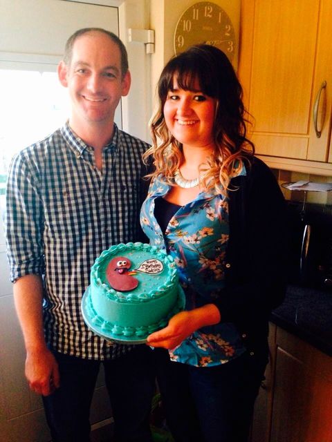 Johnny with his wife Lauren celebrating the birthday of 'Sidney' the kidney she donated to him