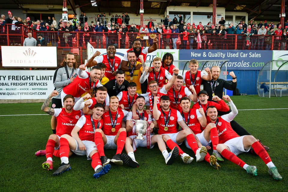 Larne celebrate their second League title in a row
