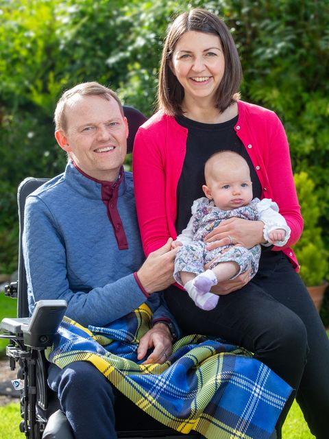 Scott Stewart, wife Robyn and daughter Rae at their home in Stirling (My Name’5 Doddie Foundation/PA)