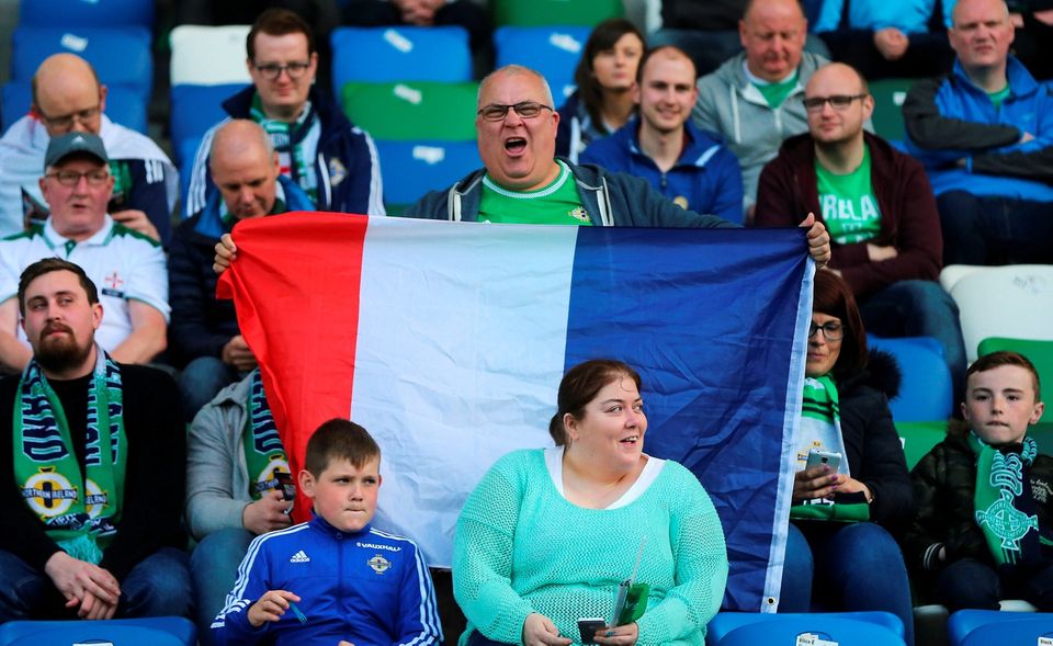 A Northern Ireland fan in the stands before the International Friendly at Windsor Park, Belfast. PRESS ASSOCIATION Photo. Picture date: Friday May 27, 2016. See PA story SOCCER N Ireland. Photo credit should read: Niall Carson/PA Wire. RESTRICTIONS: Editorial use only, No commercial use without prior permission, please contact PA Images for further information: Tel: +44 (0) 115 8447447.