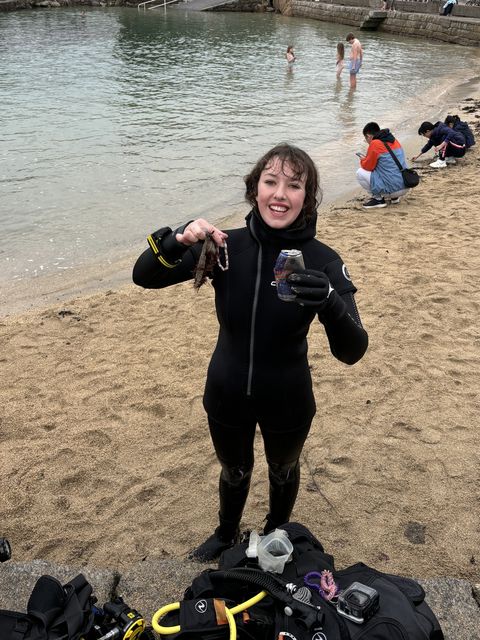 Flossie Donnelly clearing pollution at Sandycove in Dublin