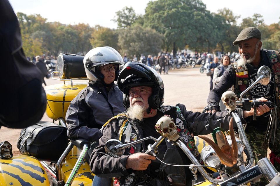 Motorcyclists arrive at the car park around the Roman Catholic holy shrine of Fatima in Portugal (Ana Brigida/AP)