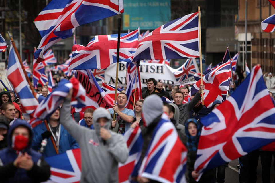 Loyalist protestors converge on Belfast City Hall. Picture date: Saturday January 5, 2013