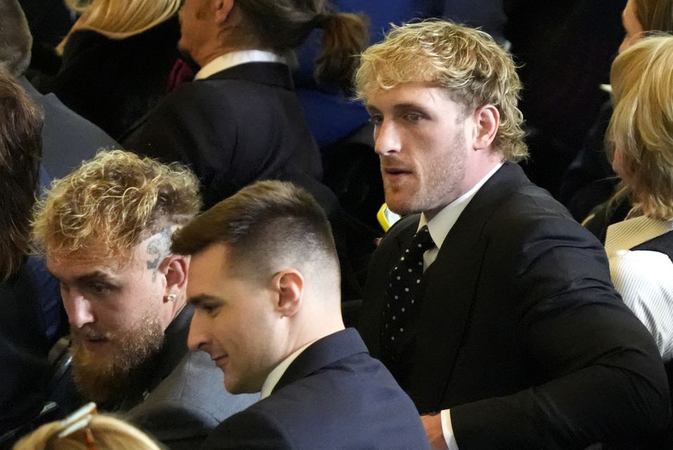 Logan Paul, right, and Jake Paul in Emancipation Hall at the 60th Presidential Inauguration at the US Capitol in Washington (Jasper Colt/Pool Photo via AP)