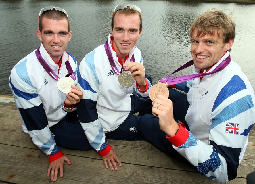 Richard (left) and Peter Chambers (centre) took silver in the lightweight fours, while Alan Campbell won a bronze in the single sculls (Paul Faith/PA)