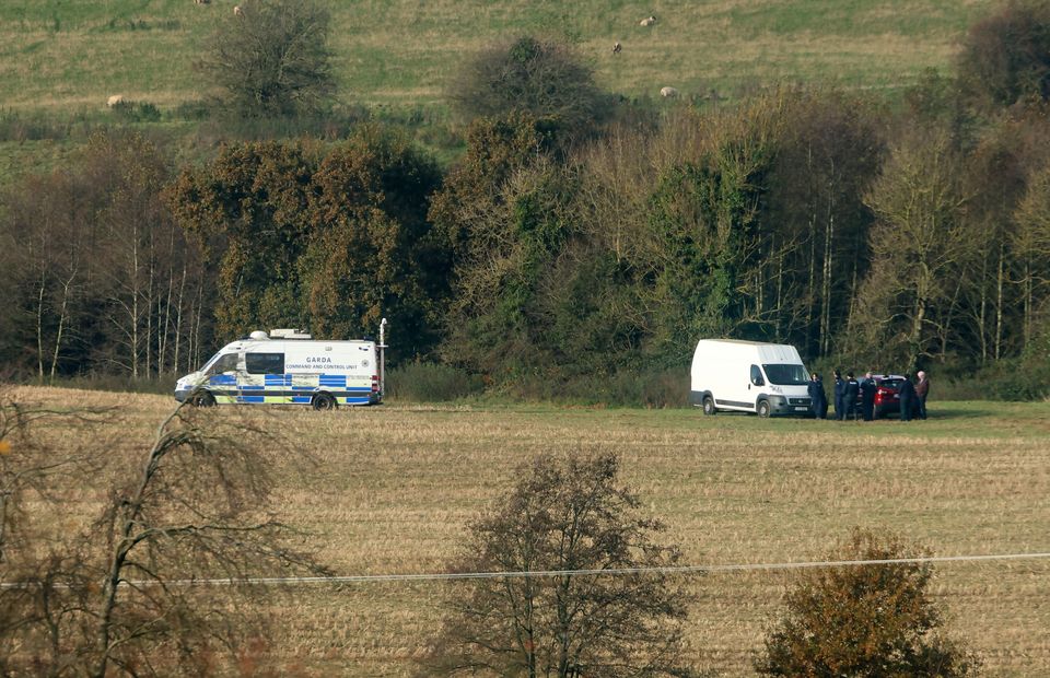 A Garda search team  an area around Grangecon in Co Wicklow. Photo: Collins