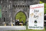 thumbnail: A newly erected sign from Ballinrobe Golf Club at the gates of Ashford Castle in Cong, Co Mayo, ahead of the Rory and Erica’s wedding today 
STEVE HUMPHREYS