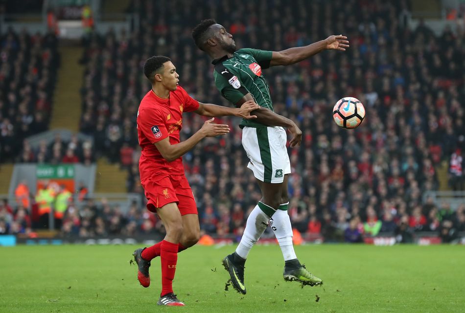 Slew (right) was part of the Plymouth side that drew 0-0 at Liverpool in the FA Cup third round in 2017 (Martin Rickett/PA)