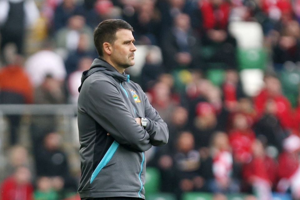 Linfield boss David Healy looks on during his side's Irish Cup Final defeat to Cliftonville
