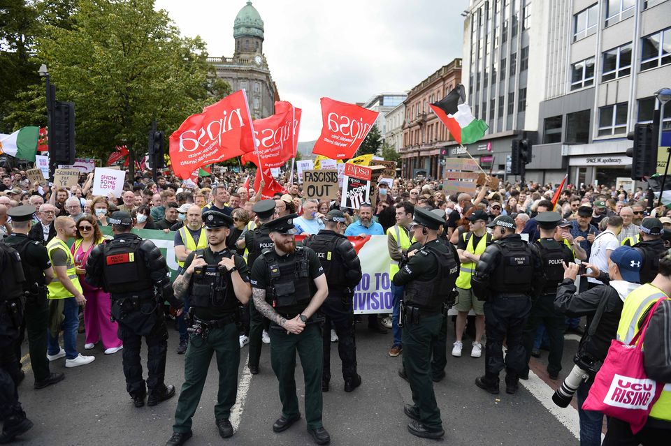 Police kept the two groups apart (Mark Marlow/PA)