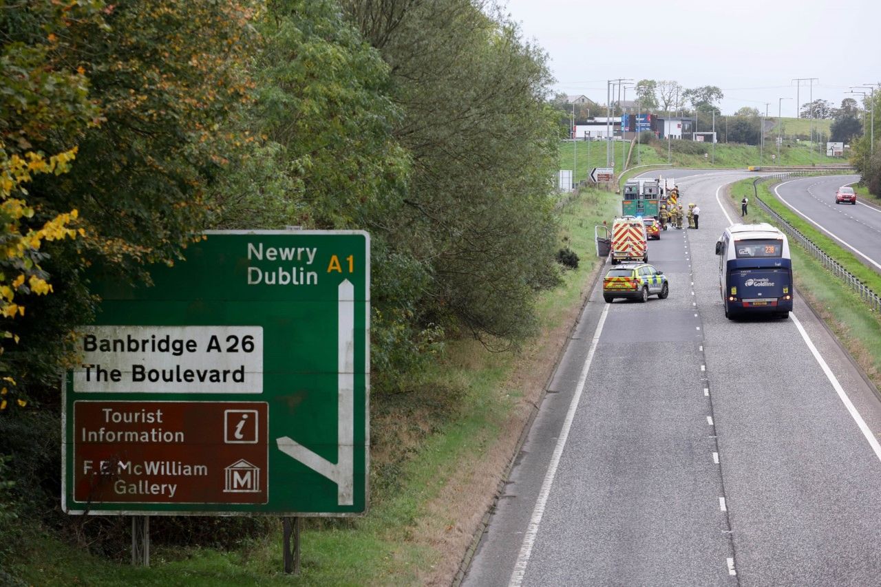 Newry to Banbridge A1 dual carriageway closed northbound