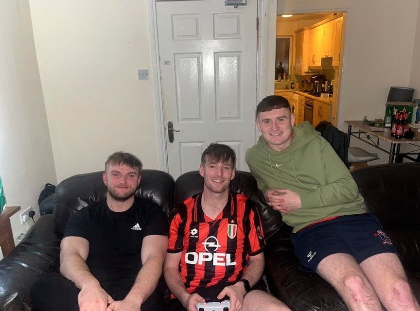 Cathal McGivern (centre) with friends John Walsh (left) and Ethan Doyle (right)