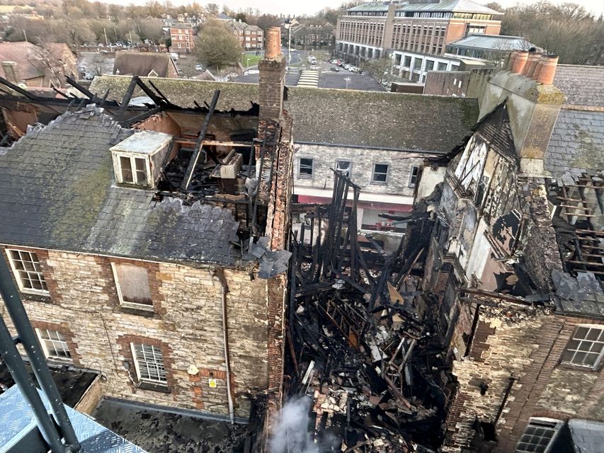 The aftermath of a fire in Dorchester (Dorset and Wiltshire Fire Service/PA)