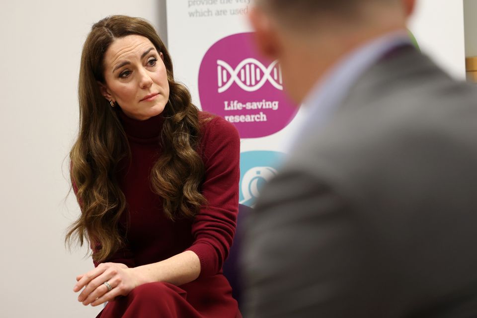 Kate talks with members of staff at the Royal Marsden Hospital (Chris Jackson/PA)