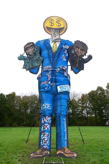 Members of the Edenbridge Bonfire Society unveil their guy for 2024 at Breezehurst Farm Industrial Park, Edenbridge, Kent, ahead of the town’s Bonfire Night (Gareth Fuller/PA)