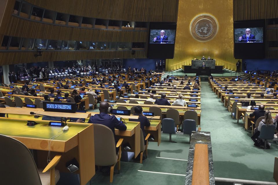 Israelii Prime Minister Benjamin Netanyahu addresses the 79th session of the United Nations General Assembly (Richard Drew/AP)