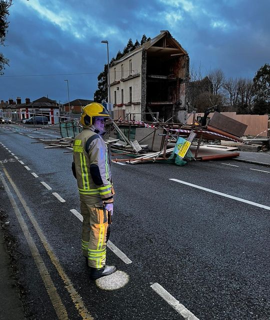 In Dublin, collapsed scaffolding blocked Harold’s Cross Road after being downed by winds (Dublin Fire Brigade/PA)