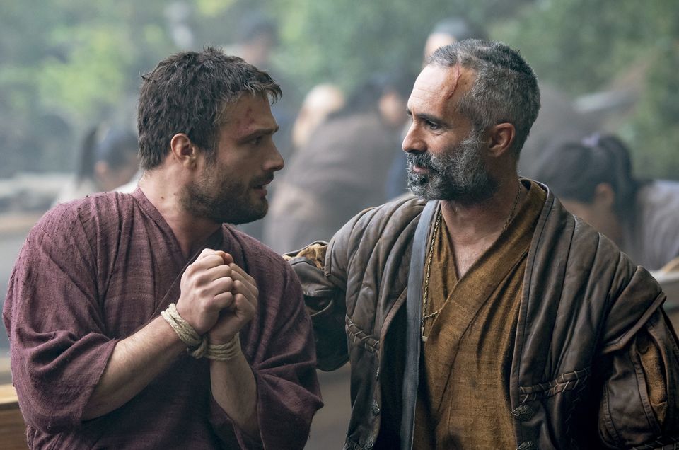 Cosmo Jarvis, left, and Nestor Carbonell in a scene from Shogun (Katie Yu/FX/PA)