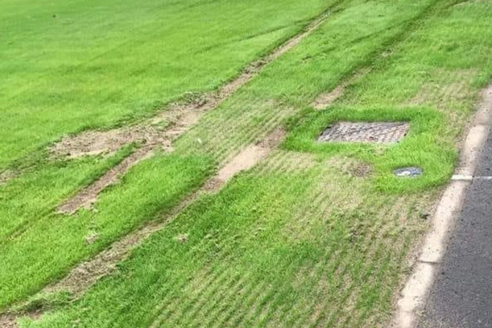 Damage to the ratepayer-funded football pitch at Ballymena Showgrounds caused during a stock car race on Friday