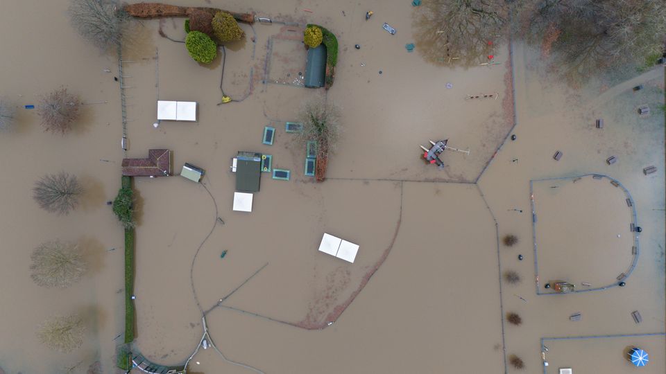 A flooded park in Stourport-on-Severn after Storm Darragh (Jacob King/PA)