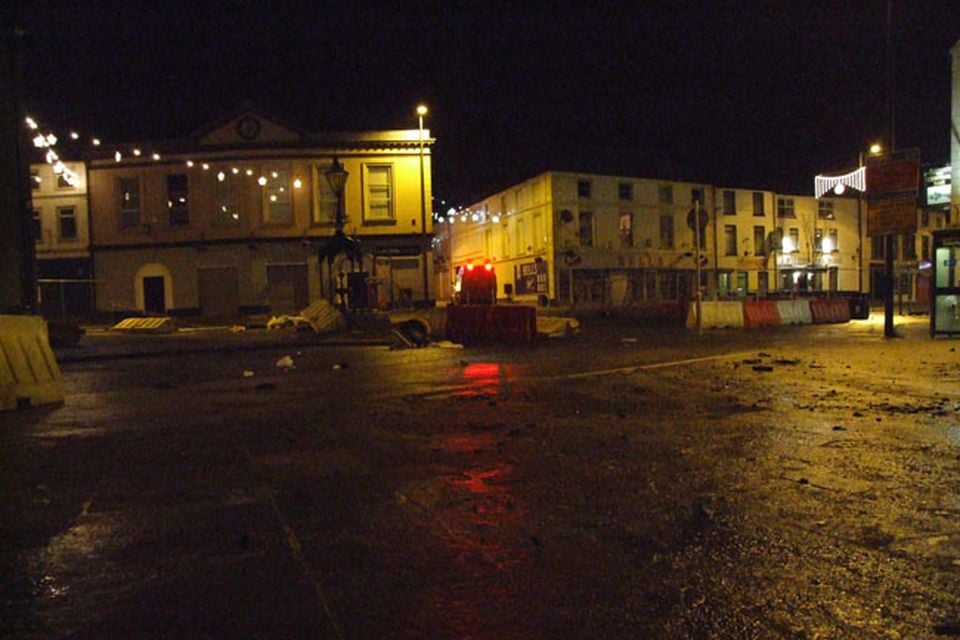 Aftermath of riots in Carrickfergus. Photograph by Mark Winter