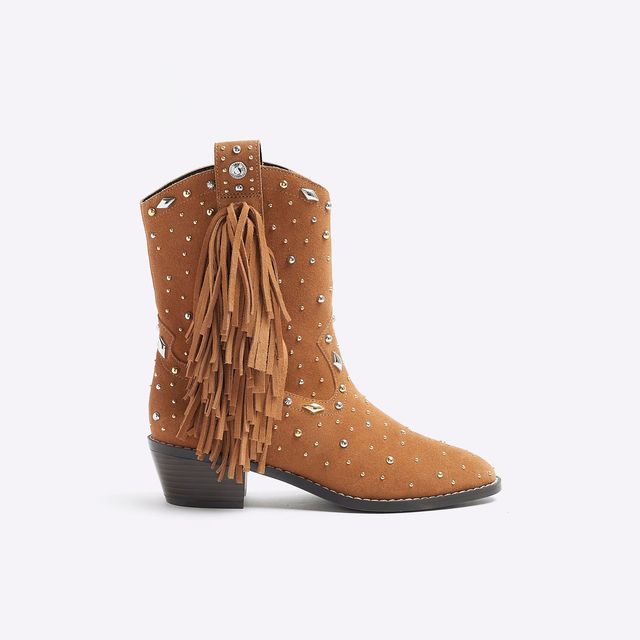 Brown Suede Fringe Embellished Western Boots, £110, River Island
