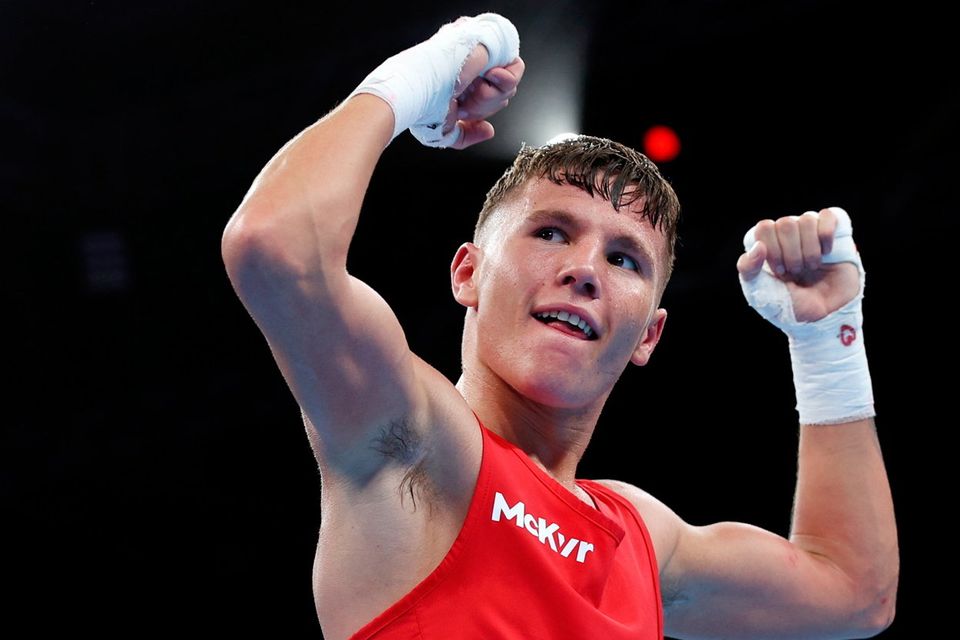 Dylan Eagleson celebrates after winning Men's Bantamweight Gold at the Birmingham 2022 Commonwealth Game (Eddie Keogh/Getty Images)