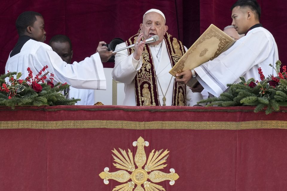 The pope urged people ‘to silence the sounds of arms and overcome divisions’ (AP Photo/Andrew Medichini)