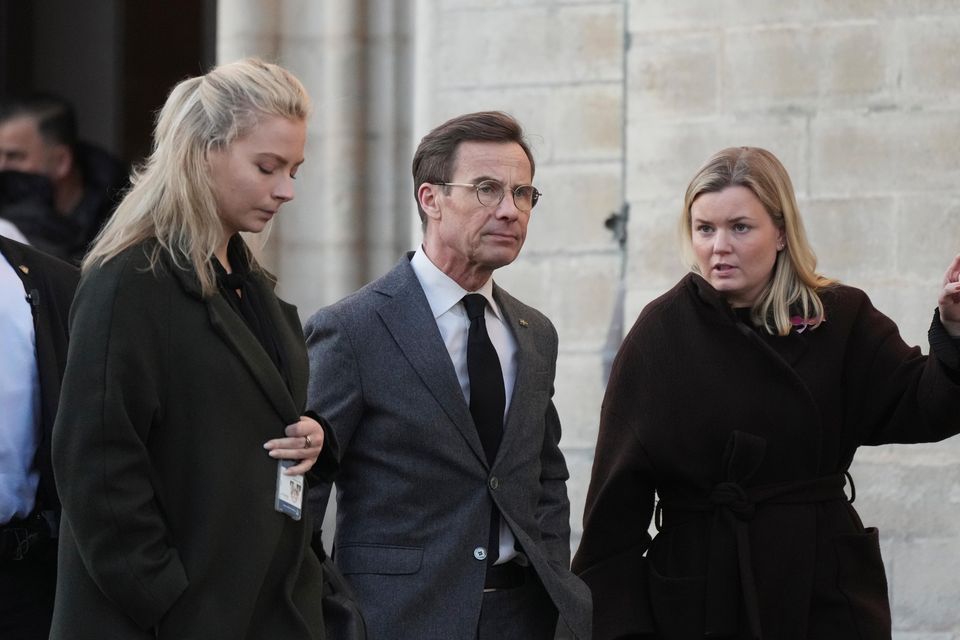 Sweden’s Prime Minister Ulf Kristersson was among the officials to attend a memorial service (Sergei Grits/AP)