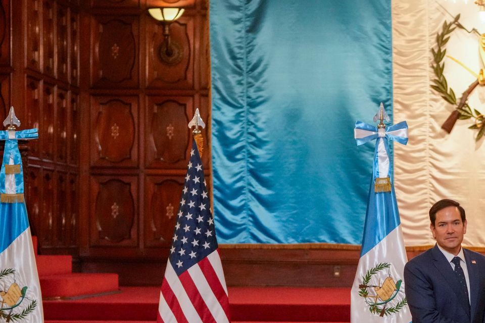 US Secretary of State Marco Rubio, left, shakes hands with Guatemalan Vice President Karin Herrera during a photo opportunity at the National Palace in Guatemala City (AP)