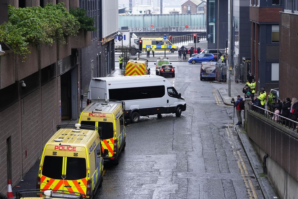 A prison van believed to contain Axel Rudakubana leaving Liverpool Crown Court (Peter Byrne/PA)