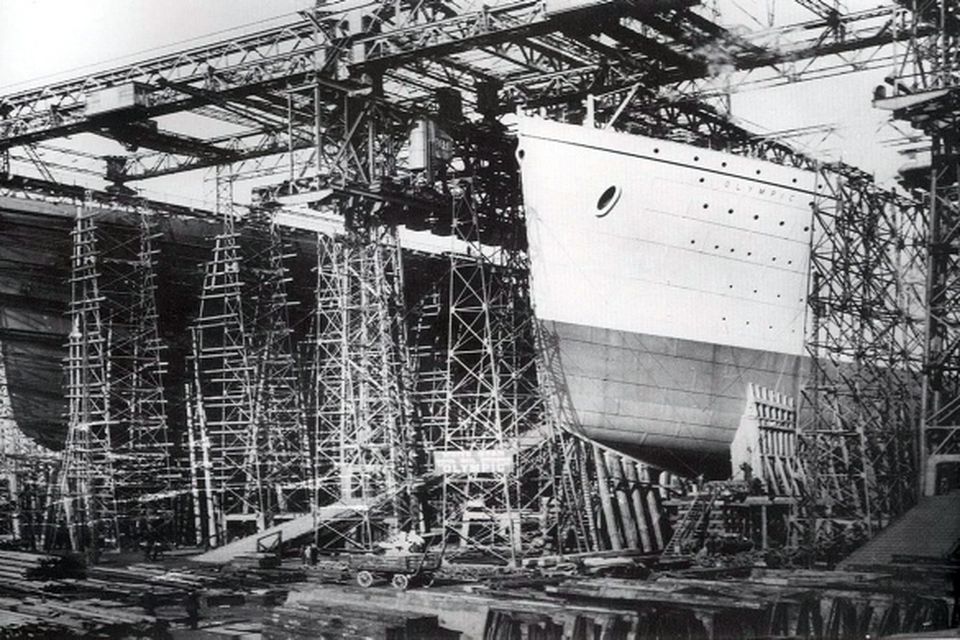 The Titanic being built in Belfast. Photograph © National Museums Northern Ireland. Collection Harland & Wolff, Ulster Folk & Transport Museum