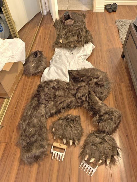 A bear costume allegedly worn by suspects with the aim of committing insurance fraud (California Department of Insurance via AP)